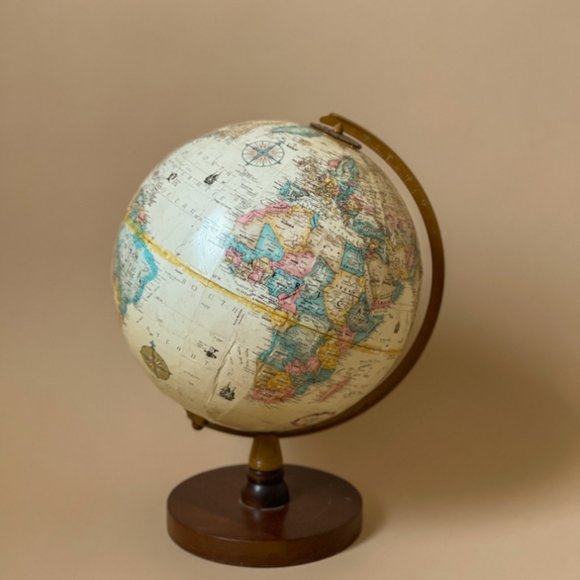 Vintage 80s Replogle World Globe Eclectic Map wood